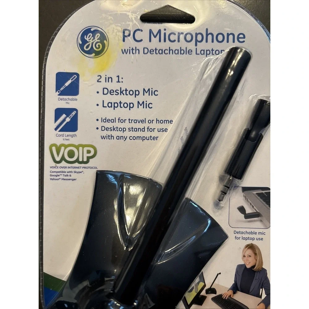 NEW GE PC Microphone Detachable Laptop Mic 2 in 1 Desktop 20669 6' cord